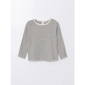 LCW Kids Siyah Bisiklet Yaka Uzun Kollu Çizgili Kız Çocuk Tişört