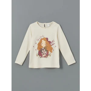 LCW Kids Ekru Baskılı Kız Çocuk Tişört