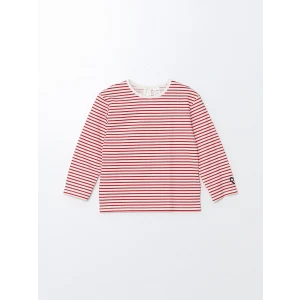 LCW Kids Kirmizi Bisiklet Yaka Çizgili Kız Çocuk Tişört