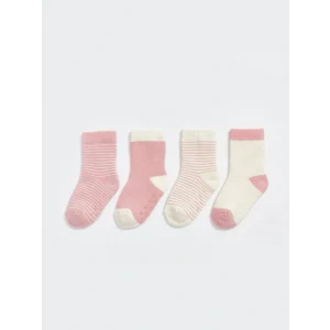 LCW baby Pembe Çizgili Kız Bebek Soket Çorap 4lü