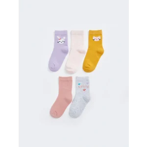 LCW baby Lila Baskılı Kız Bebek Soket Çorap 5li