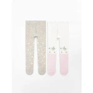 LCW baby Ekru Desenli Kız Bebek Külotlu Çorap 2li
