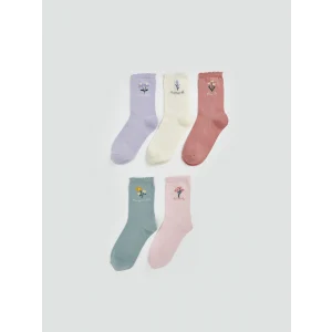 LCW DREAM Lila Çiçekli Kadın Soket Çorap 5li