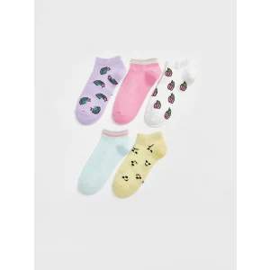 LCW Kids Lila Desenli Kız Çocuk Patik Çorap 5li