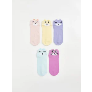 LCW Kids Pembe Desenli Kız Çocuk Patik Çorap 5li
