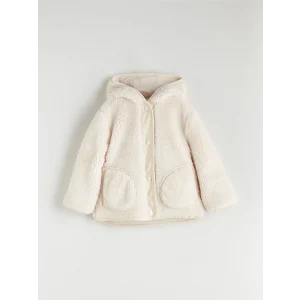 LCW Kids Ekru Kapüşonlu Pelüş Kız Çocuk Mont