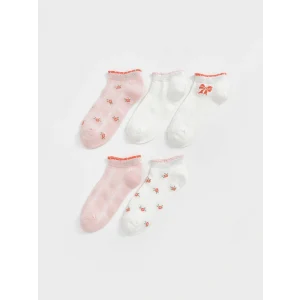 LCW Kids Pembe Çiçekli Kız Çocuk Patik Çorap 5li