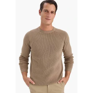 Defacto A8458AXBG684 Bej Standart Fit Bisiklet Yaka Triko Kazak