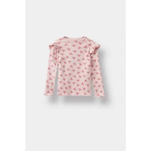 Defacto F3712A5PN38 Pembe Kız Bebek Bisiklet Yaka Fitilli Kaşkorse Desenli Uzun Kollu Tişört