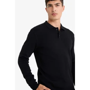 Defacto B9713AXBK81 Siyah Standart Fit Polo Yaka Düğmeli Triko Kazak