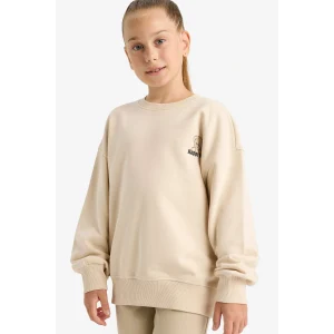Defacto E6755A8ER230 Ekru Kız Çocuk Oversize Geniş Kalıp Bisiklet Yaka Baskılı Sweatshirt