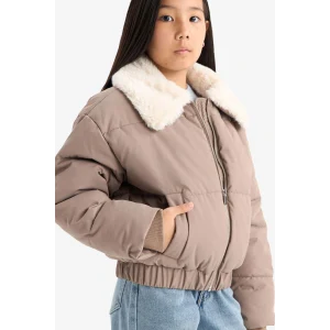 Defacto C5388A8BN298 Kahve Kız Çocuk Yakası Suni Kürklü Fermuarlı Mont