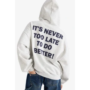 Defacto G0960AXGR110 Gri Overshirt Fit Kapüşonlu Sırt Baskılı Kalın Sweatshirt