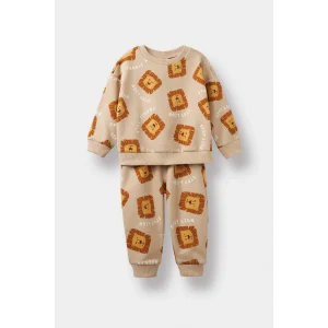 Defacto F0214A5BG775 Bej Erkek Bebek 2li Takım Desenli Sweatshirt Eşofman Altı