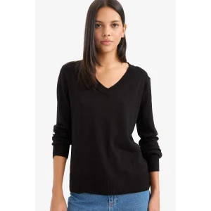 Defacto C4024AXBK27 Siyah Relax Fit V Yaka Triko Kazak