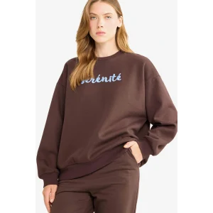 Defacto G1823AXBN267 Kahve Oversize Geniş Kalıp Bisiklet Yaka Baskılı Sweatshirt