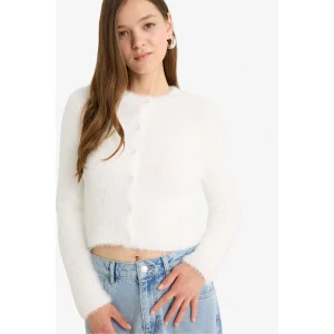 Defacto Z9318AZER98 Ekru Coool Slim Fit Dar Kesim Bisiklet Yaka Triko Hırka