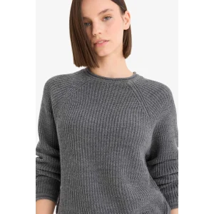 Defacto L2567AZAR61 Antrasit Coool Regular Fit Bisiklet Yaka Triko Kazak