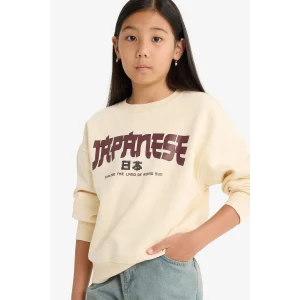 Defacto E6779A8ER134 Ekru Kız Çocuk Relax Fit Bisiklet Yaka Baskılı İçi Yumuşak Tüylü Sweatshirt