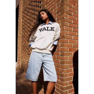 Defacto F9527AXGR210 Gri Coool Yale University Oversize Geniş Kalıp Bisiklet Yaka Sweatshirt