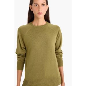 Defacto I6913AZKH463 Haki Relax Fit Bisiklet Yaka Basic Düz Triko Kazak