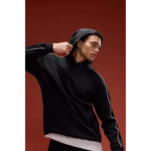 Defacto E9330AXBK81 Siyah Boxy Fit Kapüşonlu Baskılı Sweatshirt