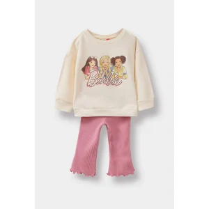 Defacto F0528A5PN161 Pembe Kız Bebek Barbie 2li Takım Sweatshirt Tayt