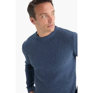 Defacto E0811AXIN34 İndigo Standart Fit Bisiklet Yaka Basic Dokulu Triko Kazak