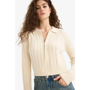 Defacto A3331AXER103 Ekru Regular Fit Polo Yaka Fermuarlı Triko Hırka