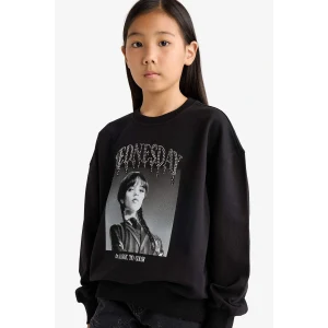 Defacto G0440A8BK81 Siyah Kız Çocuk Wednesday Oversize Geniş Kalıp Bisiklet Yaka Sweatshirt