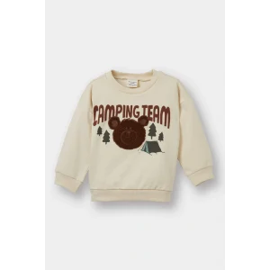 Defacto F7590A5BG286 Bej Erkek Bebek Bisiklet Yaka Ayı Baskılı İçi Yumuşak Tüylü Sweatshirt