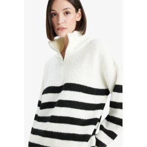 Defacto F3898AXER105 Ekru Relax Fit Yarım Fermuarlı Triko Kazak