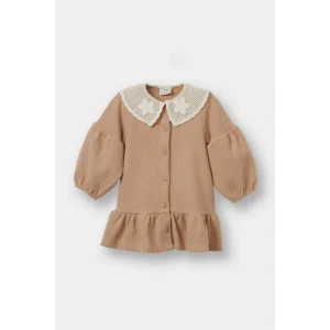 Defacto G0144A5BG400 Bej Kız Bebek Bebe Yaka Uzun Kollu Elbise