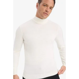 Defacto R1127AZER100 Ekru Slim Fit Dar Kesim Balıkçı Yaka Basic Düz Triko Kazak