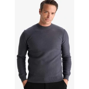 Defacto C9618AXAR4 Antrasit Standart Fit Bisiklet Yaka Triko Kazak