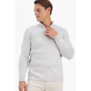 Defacto A5184AXGR184 Gri Standart Fit Normal Kesim Dik Yaka Yarım Fermuarlı Basic Düz Triko Kazak