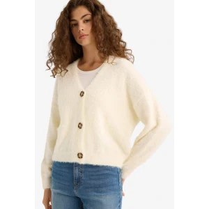 Defacto K7886AZER100 Ekru Oversize Geniş Kalıp V Yaka Triko Hırka