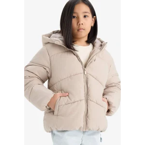 Defacto C5389A8ER37 Ekru Kız Çocuk Su Geçirmez Kapüşonlu Fermuarlı Şişme Mont