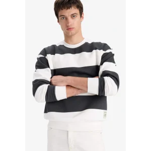 Defacto A9066AXAR104 Antrasit Boxy Fit Bisiklet Yaka Çizgili Sweatshirt