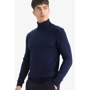 Defacto R1124AZNV64 Lacivert Slim Fit Dar Kesim Balıkçı Yaka Basic Düz Triko Kazak