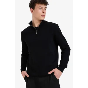 Defacto A5184AXBK27 Siyah Standart Fit Normal Kesim Dik Yaka Yarım Fermuarlı Basic Düz Triko Kazak