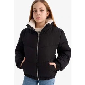 Defacto C5390A8BK27 Siyah Kız Çocuk Pelüş Astar Fermuarlı Mont