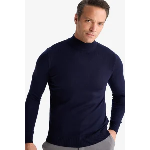 Defacto R1127AZNV207 Lacivert Slim Fit Dar Kesim Balıkçı Yaka Basic Düz Triko Kazak