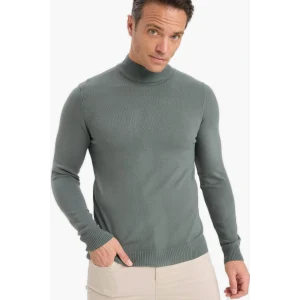 Defacto R1127AZKH412 Haki Slim Fit Dar Kesim Balıkçı Yaka Basic Düz Triko Kazak