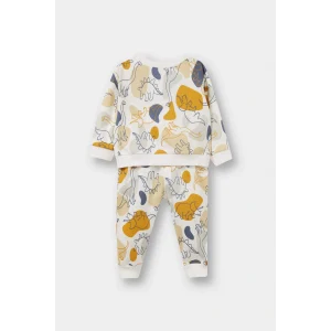 Defacto F0216A5ER42 Ekru Erkek Bebek 2li Takım Dinozor Baskılı Sweatshirt Eşofman Altı