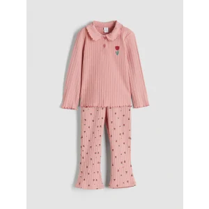 LCW Kids Pembe Polo Yaka Çiçekli Kız Çocuk Tişört ve Tayt
