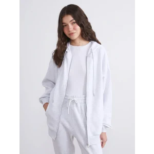 XSIDE Gri Kapüşonlu Oversize Kadın Kalın Fermuarlı Sweatshirt