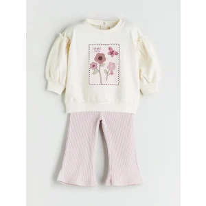 LC WAIKIKI Ekru Çiçekli Kız Bebek Sweatshirt ve Tayt 2li