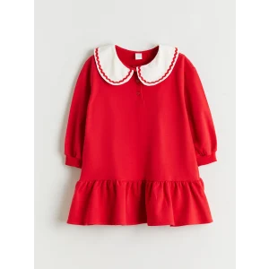 LCW Kids Kirmizi Bebe Yaka Kız Çocuk Elbise