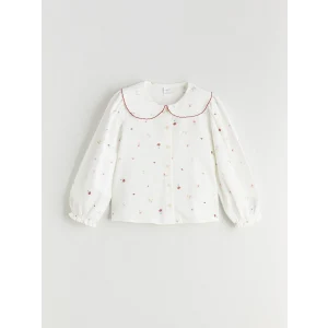 LCW Kids Ekru Bebe Yaka Çiçekli Kız Çocuk Gömlek